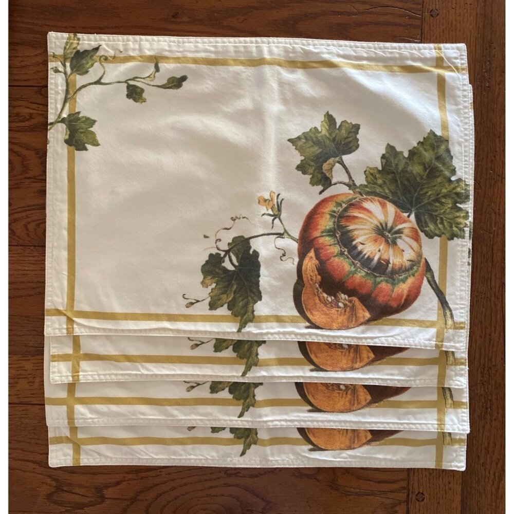 Williams Sonoma Botanical Pumpkin Placemats Set of 4 Fall Autumn Linens Dining